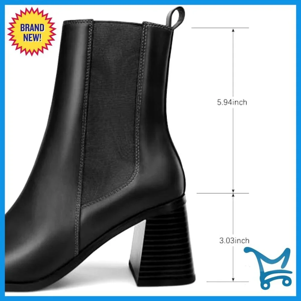 Women's Chelsea Ankle Boots Chunky Heel Pointed Toe Tall Shaft Fall Winter